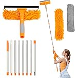 Lapluied 3.1M/122" Long Reach Window Cleaning Equipment, 3 in 1 Telescopic Window Cleaner, 270° Rotating Squeegee Window Cleaning Kit with 8 Extendable Pole for Indoor/Outdoor High Window, Orange