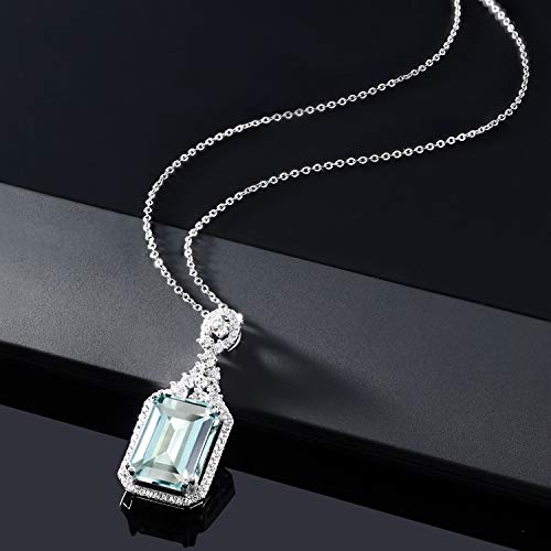 Gem Stone King 925 Sterling Silver Sky Blue Simulated Aquamarine Pendant Necklace For Women (7.24 Cttw, Emerald Cut 14X10Mm, With 18 Inch Silver Chain) #TOP3
