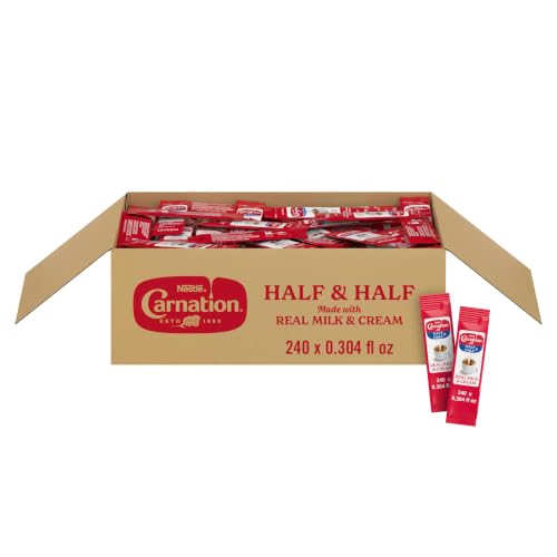 Image of Nestle Carnation Coffee Creamer Half and Half, Made with Real Dairy, 0.304 fl oz Liquid Stick Pack (Box of 240)