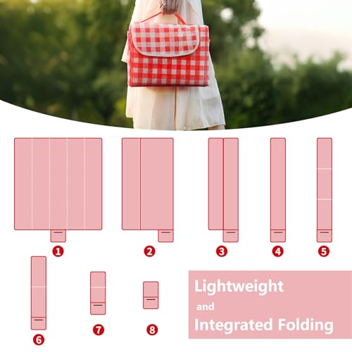 SHENIAFC 80\" x 120\" Sandproof Waterproof Picnic Blanket, Beach Mat for Outdoor Camping Hiking Park, Portable with Tote Bag, Non-Stick Sand & Grass, Foldable for Indoor Outdoor Use (Red)