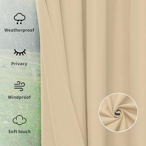 Image of Easy-Going Outdoor Curtains for Patio 6 Panels, 54x96 inch, Beige | Waterproof, Windproof, Weatherproof Privacy Outdoor Curtains for Cabanas Porches and Pergolas, Grommet Top and Tab Bottom
