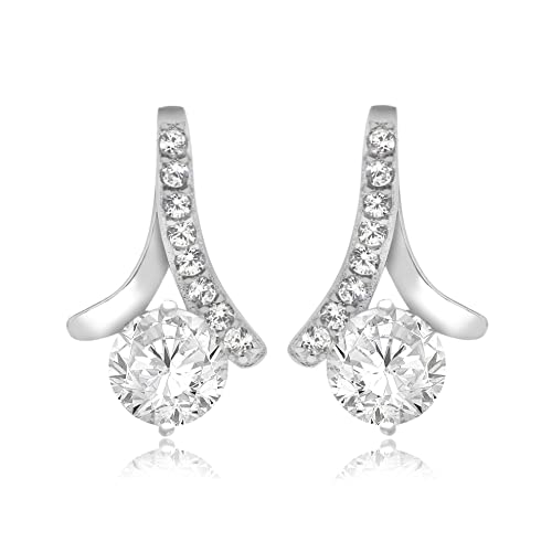 Boucles d'oreilles pendantes en argent sterling 925 et oxydes de zirconium ronds scintillants