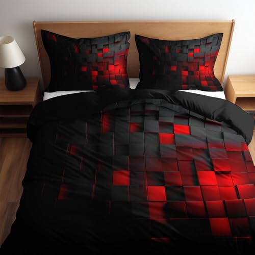 Housse de Couette Cubes Noirs et Rouges en Microfibre Premium pour Lit 90x190 cm - 4
