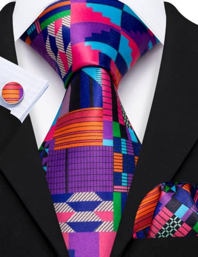 Image of Barry.Wang Men Tie Sets Skull Extra Long Necktie Pocket Square Cufflinks