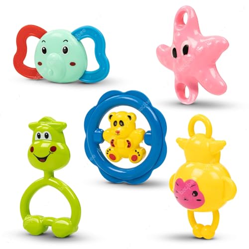 Image of Baybee 5 Pcs Baby Rattle Teether Toy Set for Newborns | Soft BPA Free Food Grade Silicone Teething Toys | Colorful Infant Rattles & Chew Toys for Babies 3+ Months | Safe Baby Essentials Gift Pack