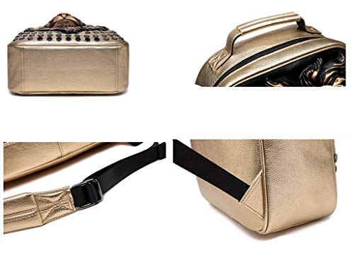 Guqimei Mens 3D Lion Pu Emboss Rivet Punk Backpack Rock Personality Laptop Bag Creative Travel Leisure, Gold, One Size #TOP6