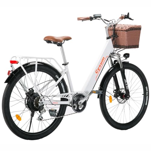 cysum Cityrun E-Bike für Damen, 26 Zoll Elektrofahrrad, City E-Bike für Erwachsene, Motor 250 W, 25 km/h, Lithium-Akku 36 V, 360 WH, Reichweite 80 km