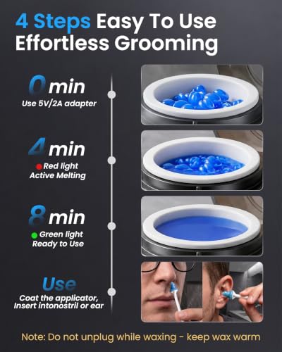 Image of Nose Wax Kit Men, Nose Hair Removal Wax Kit with 100g Wax Beans & 40 Applicator Sticks, USB Fast Heating & Smart Constant Temperature, Multi-Purpose Hair Remover Tool, Portable Full Accessories Black