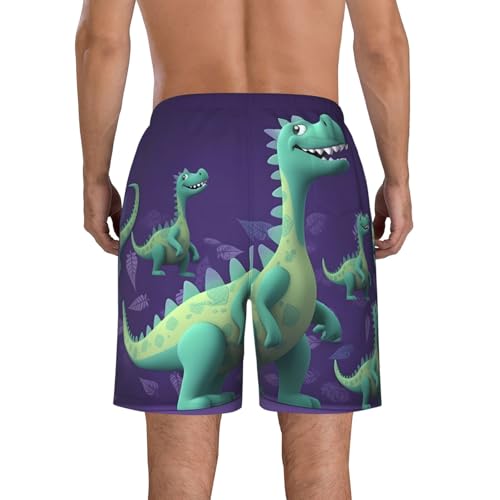 Cartoon Dinosaur Men's Swim Trunks Quick Dry Board Shorts with Pockets Casual Drawstring Beach Shorts3
