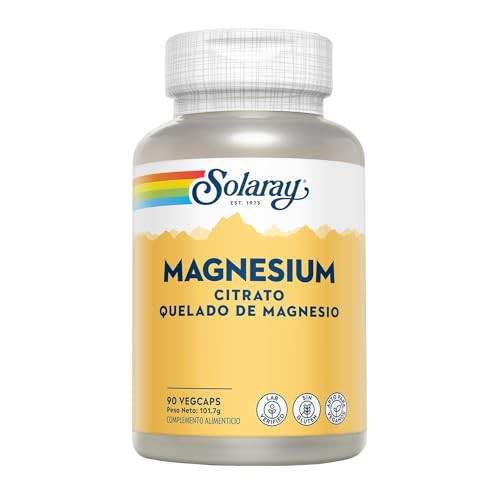 SOLARAY® Magnesium. Magnesio Citrato.90 VegCaps. Ayuda a disminuir el cansancio y la fatiga. Contribuye al funcionamiento normal de los músculos. Sin gluten. Apto para veganos.
