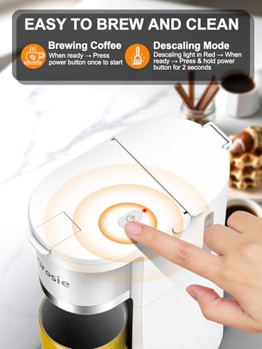 Image of Small Single Serve Coffee Maker, Fast Brew for K-Cup & Ground Coffee, 6-12 Oz Brew Sizes, One-Button Single Cup Coffee Maker, Coffee Machine with Descaling Reminder,White,9.45 Inches