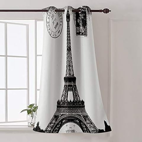 Futuregrace Window Decor Vintage Blackout Curtains, Paris Eiffel Tower Black White Livingroom Bedroom Darkening Window Draperies & Curtains for Sliding Glass Door Home Office Decor 52" W by 63" L Cover
