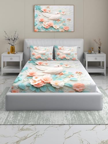Image of 7D Flat Bedsheet 400TC Sheet Set, Kids Design bedsheet, Floral Design, Decorative Bedding with Daisy Pattern, Kids Room Decor, 90X100 Inch (Bird)