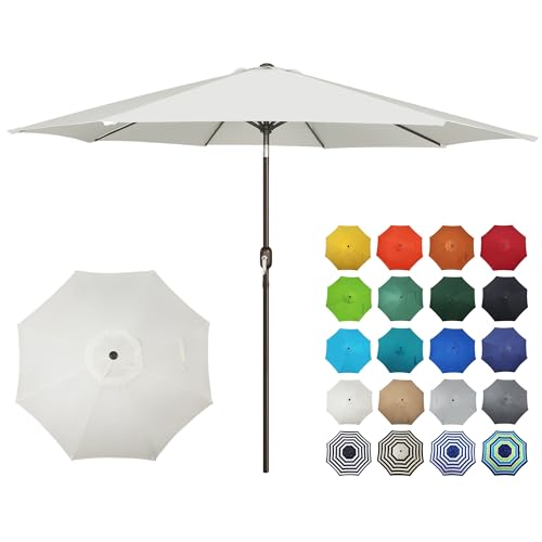 Image of Blissun 10FT Patio Umbrella, Outdoor Table Umbrella, Yard Umbrella, Market Umbrella with 8 Sturdy Ribs, Push Button Tilt and Crank, Cream White