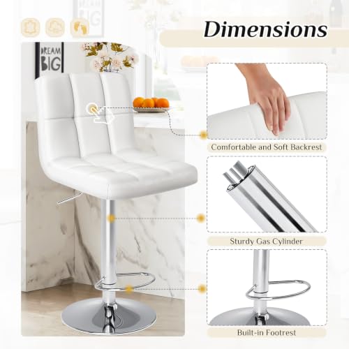 Image of DUMOS Bar Stools Set, 24 inch Counter Height Bar Chairs, Upholstered Modern Kitchen Barstools with Metal Base, PU Leather Saddle Stools for Kitchen Island, White