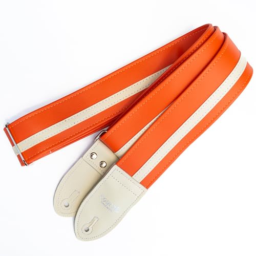 RACER X GUITAR STRAP Made in USA by Couch Guitar Straps (ORANGE & WHITE)