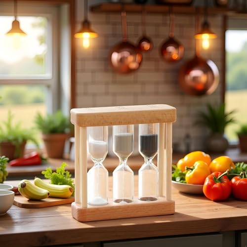 Xinjincang Khaki Creative 1/3/5 Minute Wooden Sand Glass Hourglass Timer Clock Home Decor Kitchen Tools Gift for Simple Style Thermometers and Timers, Brown