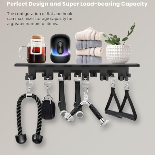 Floating Shelf Organizer Compatible with Tonal Accessories Wall Mount Hanger with Hooks T-Lock Adapters Home Gym Weight wall Storage Equipment Metal Rack Holder Bracket Hanger Black Workout Fitness — view 4