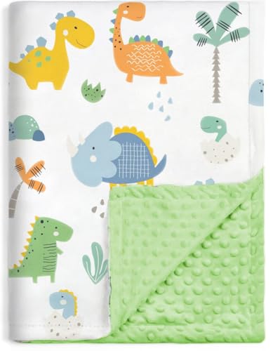 Image of HOMRITAR Baby Blanket for Boys Girls Super Soft Minky Blanket with Dotted Backing, Toddler Blanket with Dinosaurs Multicolor Printed 30 x 40 Inch