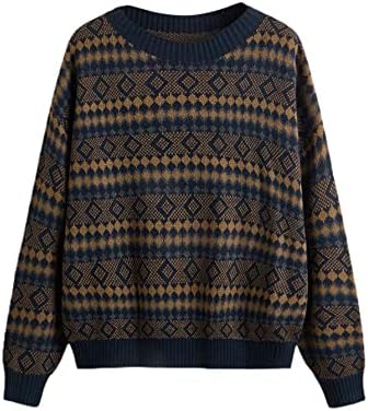 MakeMeChic Women's Plus Size Argyle Print Long Sleeve Vintage Pullover Sweater Multicolor 2XL