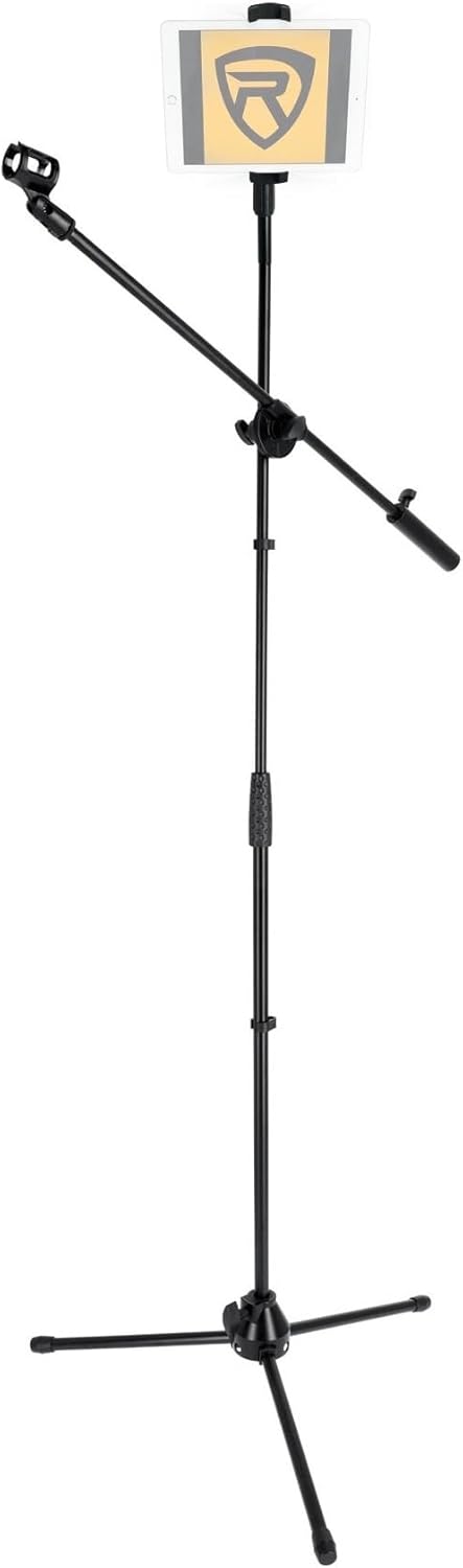 Rockville Gigstand Dual V2 Bundle: 40" Microphone Stand With Boom Arm, Istand 22 Tablet/Smartphone Holder For Mic Stand, Adjustable, 2-Items