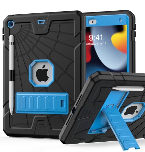 SIBEITU Case Compatible with iPad 9th Generation for Kids, with Pencil Holder Stand, Heavy Duty Rugged Case for iPad 10.2 inch