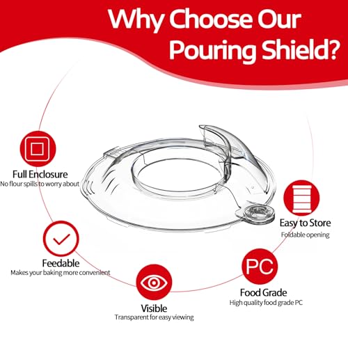Pouring Shield for KitchenAid Tilt Head 4.5-5 QT (for Stainless Steel Bowls Only), for Kitchen aid Accessories and Attachments, Fully Enclosed Foldable Lid Mixer Bowl Cover & Flour Funnel