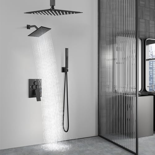 Aolemi Ceiling Shower Faucet Set System Dual Head 16&6 Inch Matte Black by Aolemi - Used condition - Image 9