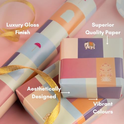 Image of Be Stories The Abstract Colorful Design Wrapping /Laminated Art Paper Sheet 100 Gsm For Gift Packing For All Occasions Like Birthday, Diwali, Chirtsmas, 28 Inches X 20 Inches Of 5-Sheets,Multicolor