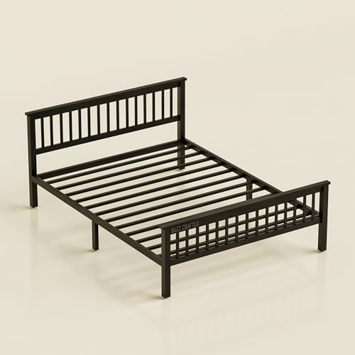 Image of Queen Size Metal Bed Frame Without Storage | Queensize Metal Bed | Queen Iron Bed | Queen Steel Bed | Heavy Duty Platform Bed | Double Bed Cot | Steel Slats | Noise Free | No Box Spring Needed | Black