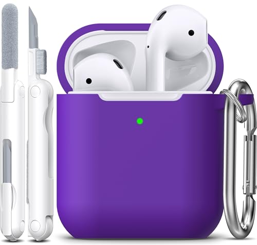 Image of AirPods Case Cover with Keychain, Full Protective Silicone AirPods Accessories Skin Cover for Women Girl with Apple AirPods Wireless Charging Case,Front LED Visible-Purple