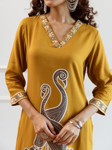 Image of INDO ERA Women's Viscose Rayon Embroidered Straight Kurta With Pant Set (IEOUT6942)