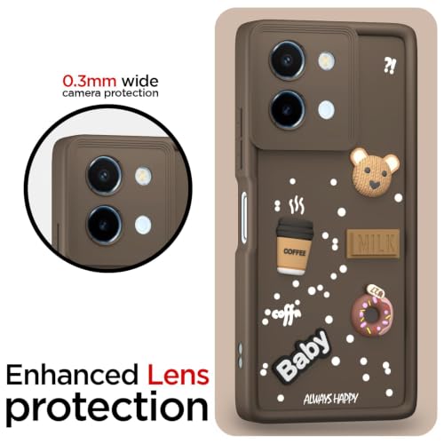 Image of Bintage Cute Fun Ball | Taddy Cartoon 3D Smiley Coffee Cup | Milk Donut | Full Camera Protection Back Cover Compatible for Vivo V2343 / Vivo Y38 5G - Brown