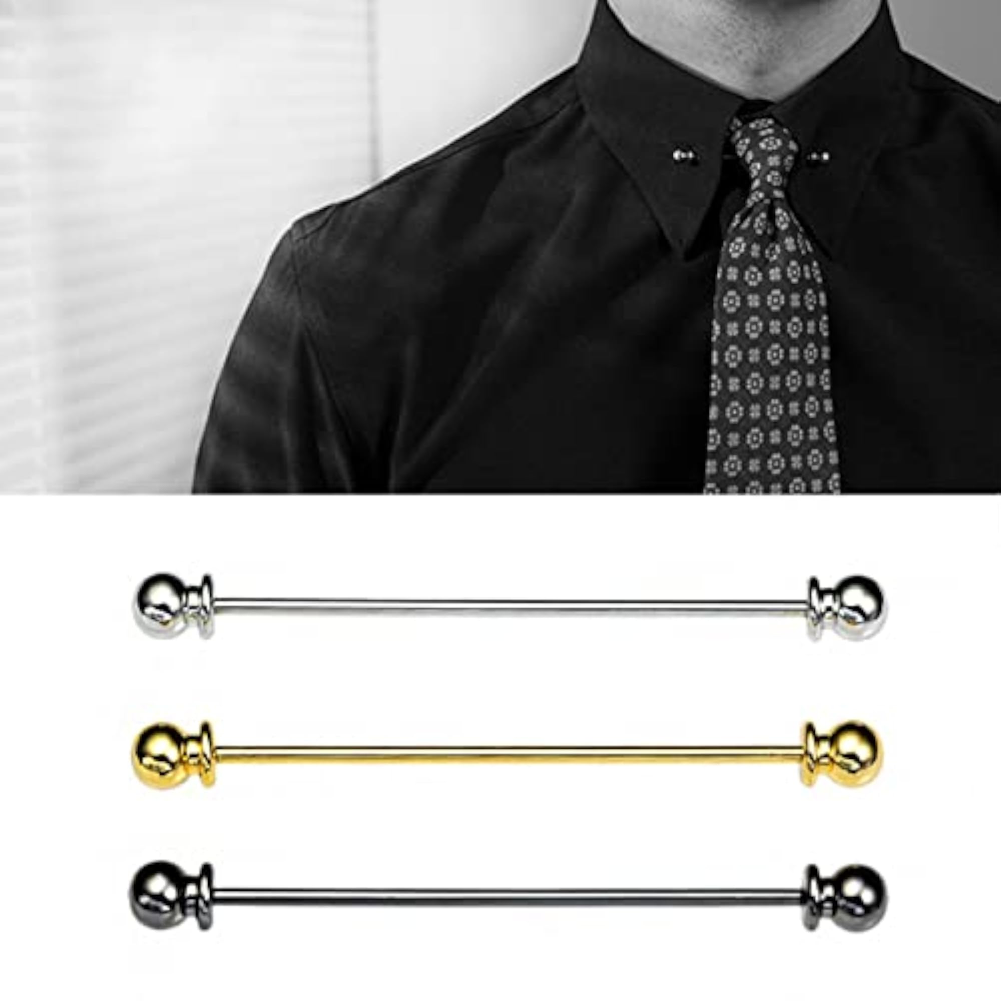 3pc Classic Copper Collar Pin Clips for Men, Formal Attire