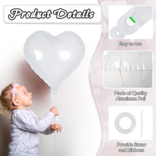 Image of 30 Pcs White Heart Balloons, 3 Sizes Heart Foil Mylar Balloon, Valentine Day Party Decorations, Love Balloon Valentine Balloons for Birthday Party Wedding Baby Shower Valentine Day Decorations
