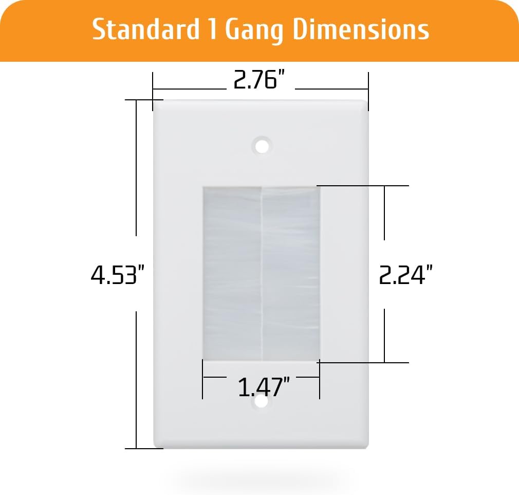 Single Gang Wall Plate with Low Voltage Mounting Bracket, Bruh Wall Plate Cable Pass Through for HDMI, Coaxial, Ethernet, Speaker Cables and Wires, White, 12 Pack