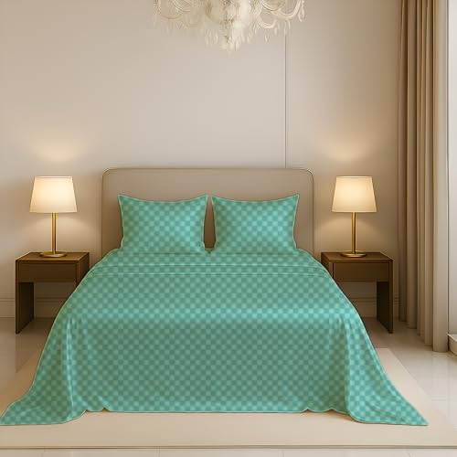 Image of Luxe Ere Jacquard Bedsheet for Double Bed, King Size (90x108) with 2 Pillow Covers, 300TC Premium Cotton Fabric, Perfect for Home Decor, Gifting & Romantic Escapes-Jade Stream