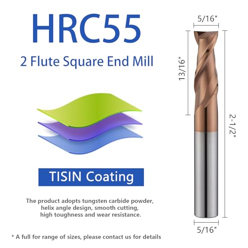 Image of 2 Flute 5 /16 inch Carbide Square End Mill 5PCS Micrograin Milling Bits Sets TISIN Coating CNC Router Bit for Steel