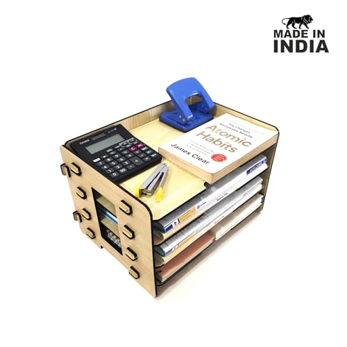 Image of Office File Tray - A4 Desk Tidy Organiser with| 4-Tier Document, Paper & Letter Tray | Multipurpose Desk Storage Rack for Home & Office (Intal beech)