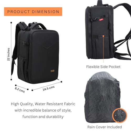 Image of Kamron Tough BP Hard Camera Backpack | Fits 2 DSLRs, Lenses, Gimbal, Tripod | Expandable Design with Rain Cover, Laptop Slot, Water-Resistant Exterior | Black