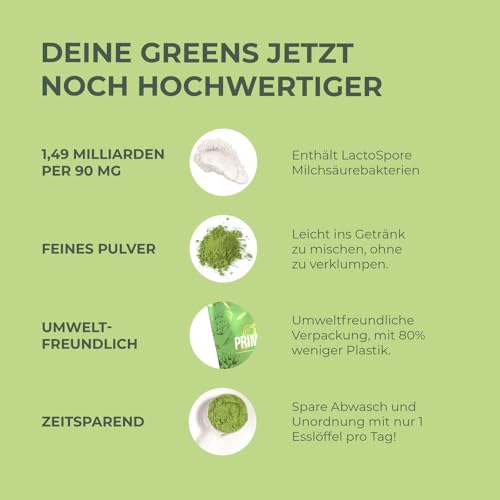 Primal Harvest Super Greens Pulver mit 27 Pflanzenstoffen, inkl. Spirulina & Weizengras, 30 Portionen (1 Bag, ursprünglicher Geschmack)