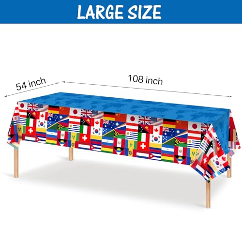 FuWeave 3 Pack International Flag Table Cover Patriotic Table Cloth World Country Flags Plastic Tablecloth for Festival Events Celebration Party Decorations Soccer Sports Beer Party, 108 x 54 Inch
