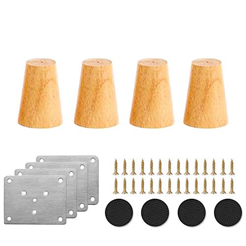 yyuezhi 4 Piezas de Patas de Armario de Cocina de Madera de la Pata de la Mesa de Roble Redonda Cone Material de Madera Sofá Silla Cama Armario Mesa de té TV Gabinete Pies de Muebles Redondos (8CM)