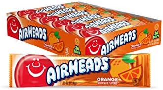 Airheads Candy, Orange Flavor, Individually Wrapped Full Size Bars, Taffy, Non Melting, Party, Pack of 36 Bars