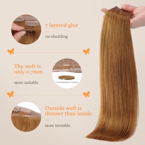 Image of DOORES Seamless Clip in Hair Extensions - Medium Auburn, 22 Inch, 150g, 7pcs - Invisi Edge, Human Hair, Natural, Straight, Long