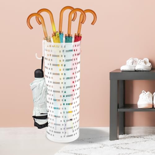 Umbrella Stand Rack, Free Standing Round Metal Umbrella Holder, Walking Sticks Umbrella Bins Waterproof Umbrella Storage Rack 16.5 x 6 inch Hollow Umbrella Storage Bucket for Indoor Home Office