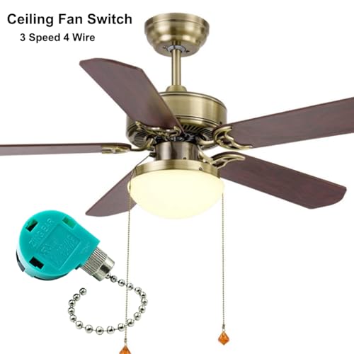 Image of Ceiling Fan Switch 3 Speed 4 Wire Zing Ear ZE 268S6 Pull Chain Switch Control Replacement for 3 Speed Control Switch Ceiling Fans, Wall Lamps, Cabinet Light,Nickel