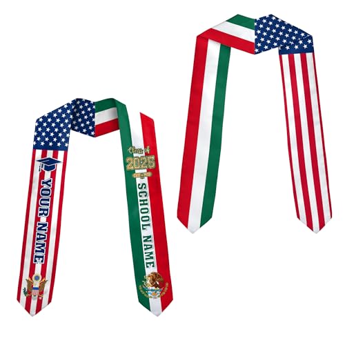 MonkeyVan Personalized Mexican Graduation Sash, Mexican American Flag Graduation Stole Graduation Stole Class Of 2025 Mexico Mxc 7