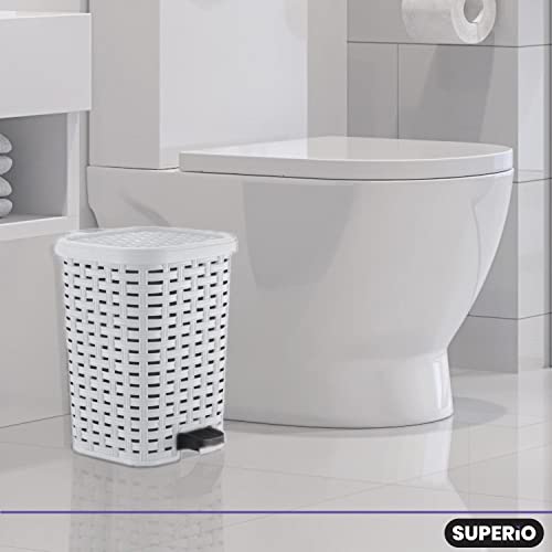 Image of Superio Small Outdoor Trash Can with Lid for Dog Poop 1.5 Gallon /6 L Mini Plastic Garbage Can with Foot Pedal for Bathroom, Bedroom, Office, Patio, Wicker Smoke