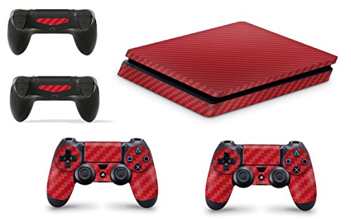 giZmoZ n gadgetZ Étiquette autocollante Carbon Red pour Console GNG PS4 Slim + 2 Kits pour manettes Cover